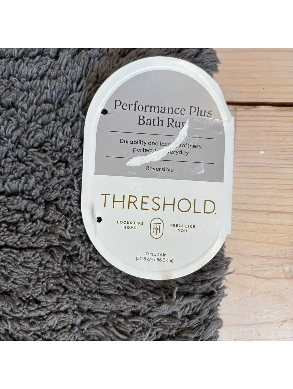 Threshold NWT Gray Performance Plus Reversible 100% Cotton Bath Rug 20x34